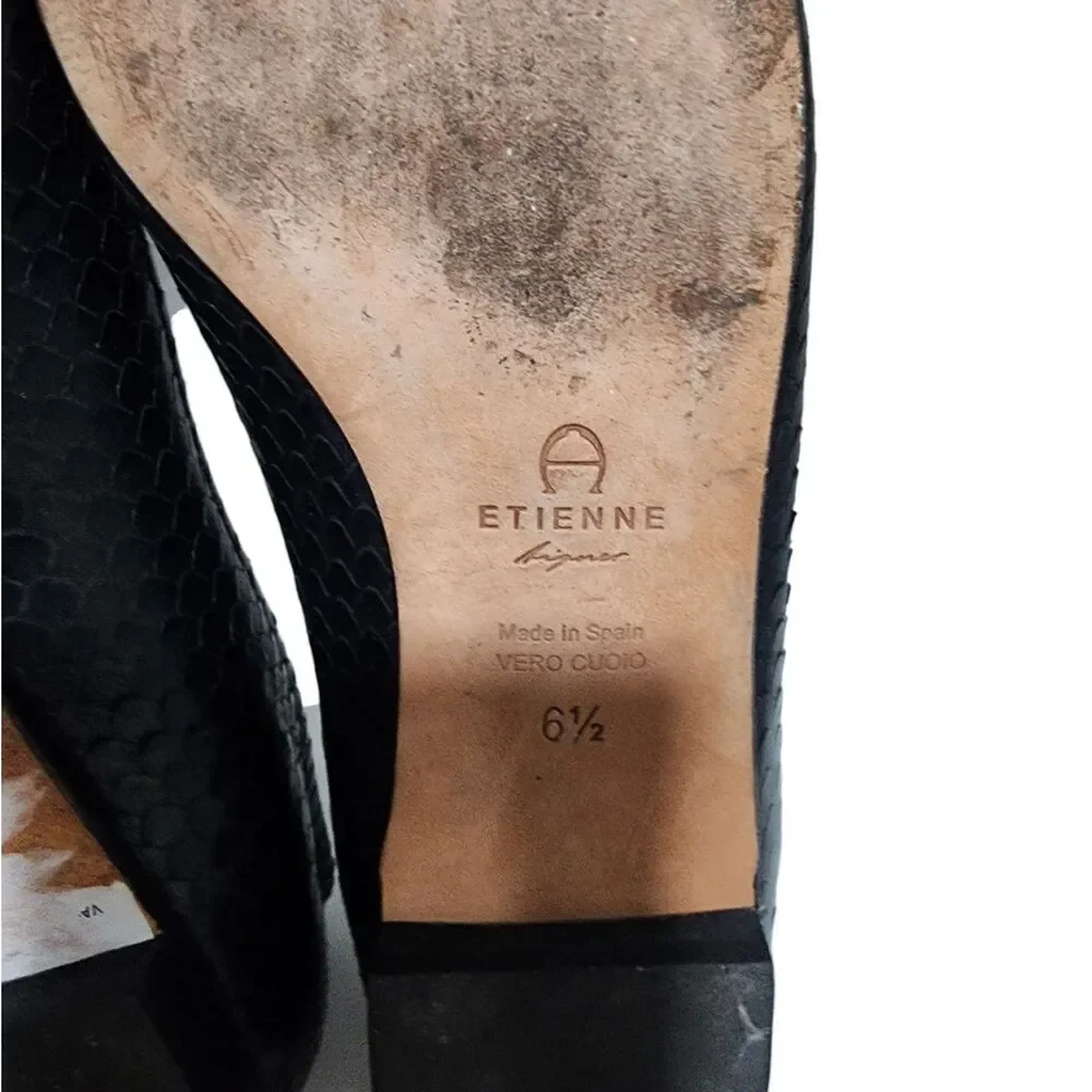 Etienne‎ Aigner Black Snakeskin Leather Ballet Flats Womens 6.5 Made in Spain